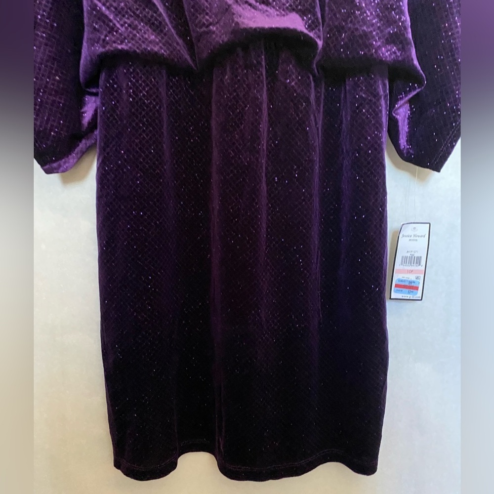 NWT Jessica Howard Purple Glitter Velvet Cocktail Dress Petite 10 Cape Sleeve - Picture 5 of 15